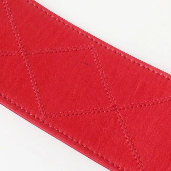Authentic CHANEL wide red leather gold hardware vintage belt 80cm main image 11
